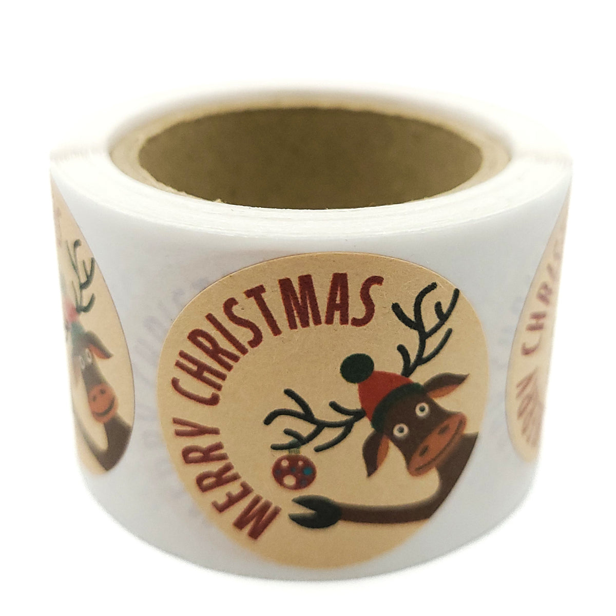Étiquettes de Noël en rouleau de 200 pièces, 35 mm, papier kraft lisse, autocollants Joyeux Noël avec rennes