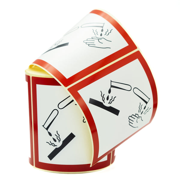 Warning labels GHS Symbol 05 Etching Effect 100x100mm 500 per roll - MD ...