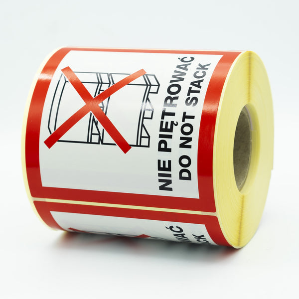 Warning Labels on Roll 100 x 100 mm DO NOT STACK 500 pcs (PL) - MD Labels