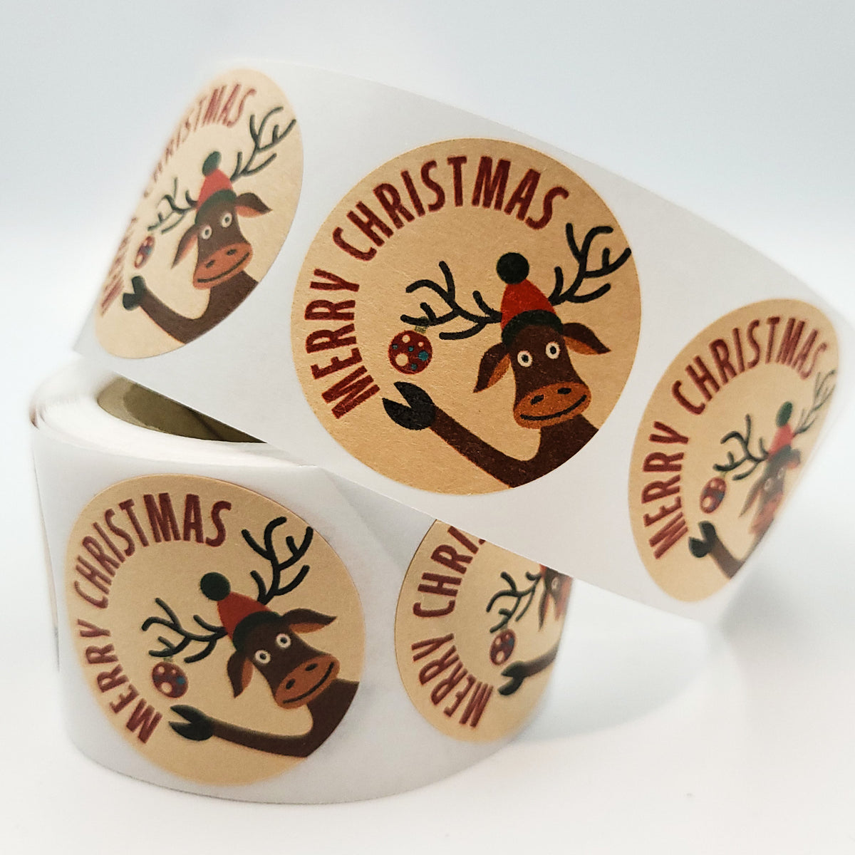Étiquettes de Noël en rouleau de 200 pièces, 35 mm, papier kraft lisse, autocollants Joyeux Noël avec rennes