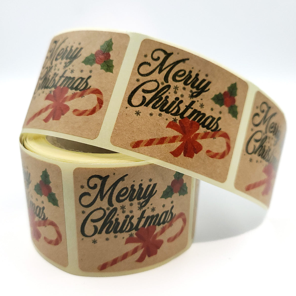 Étiquettes de Noël en rouleau de 200 pièces, 35 x 40 mm, papier kraft lisse, autocollants « Joyeux Noël » avec cadeaux
