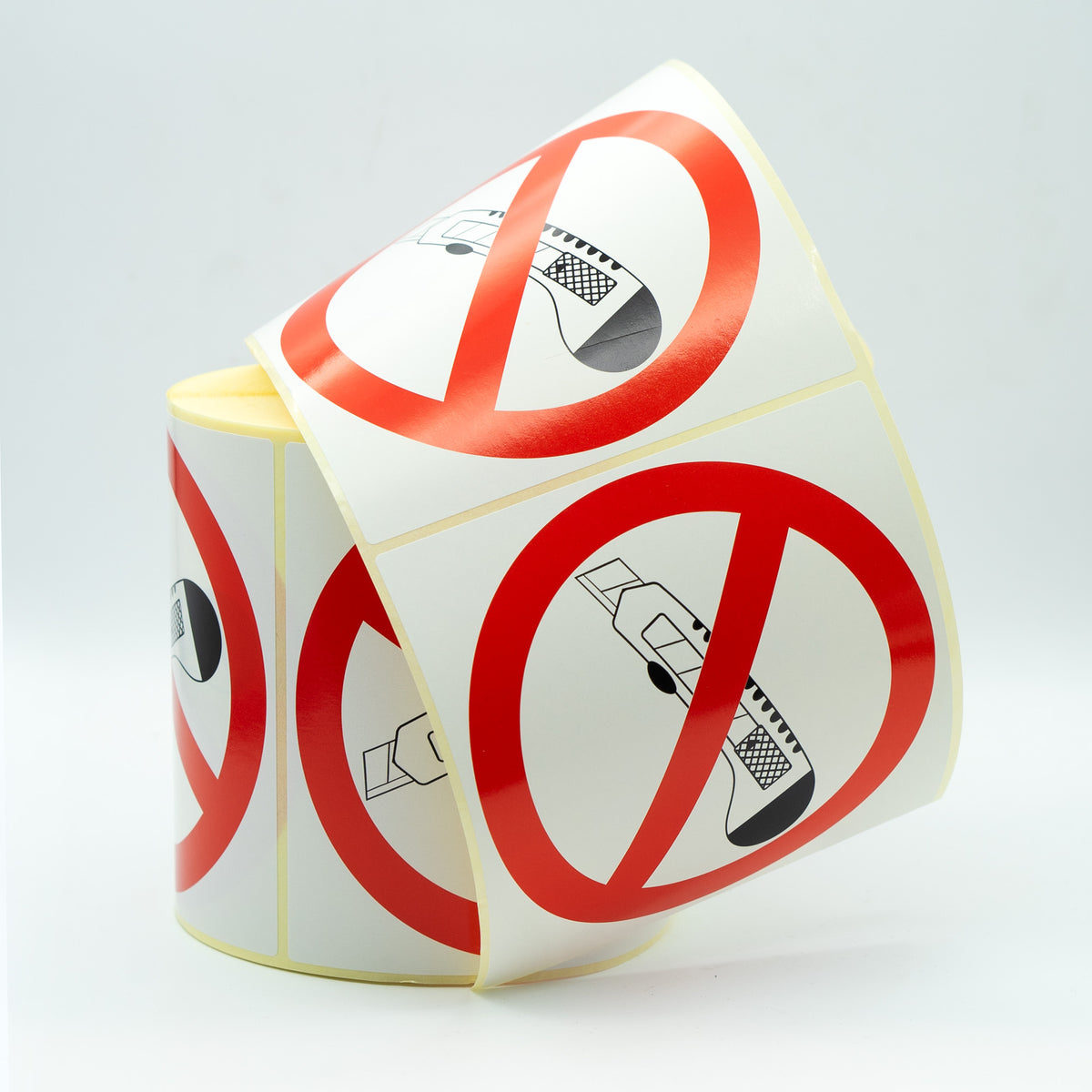 Warnetiketten auf Rolle, 100 x 100 mm, 500 Stück, Warnsymbol für Messer (Piktogramm)