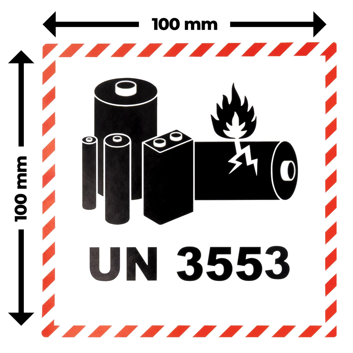 Warning labels UN3553 Lithium ion batteries packed with equipment 100x100 500 pcs