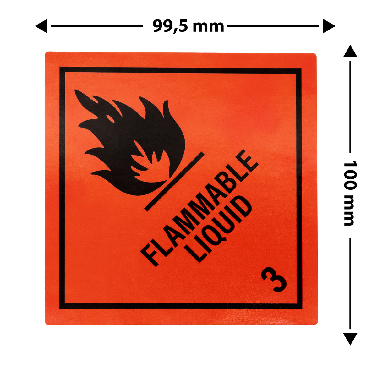 Gefahrgutaufkleber – Entzündbare Flüssigkeiten der Klasse 3, 100 x 100 mm, 500 Stück pro Rolle