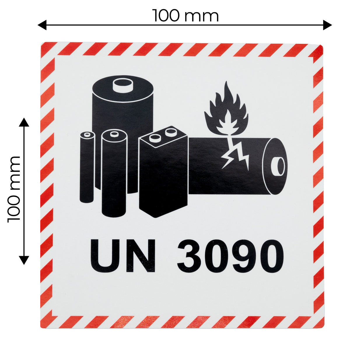 Etiquettes d'avertissement pour les piles au lithium métal UN3090 100x100 500 pcs