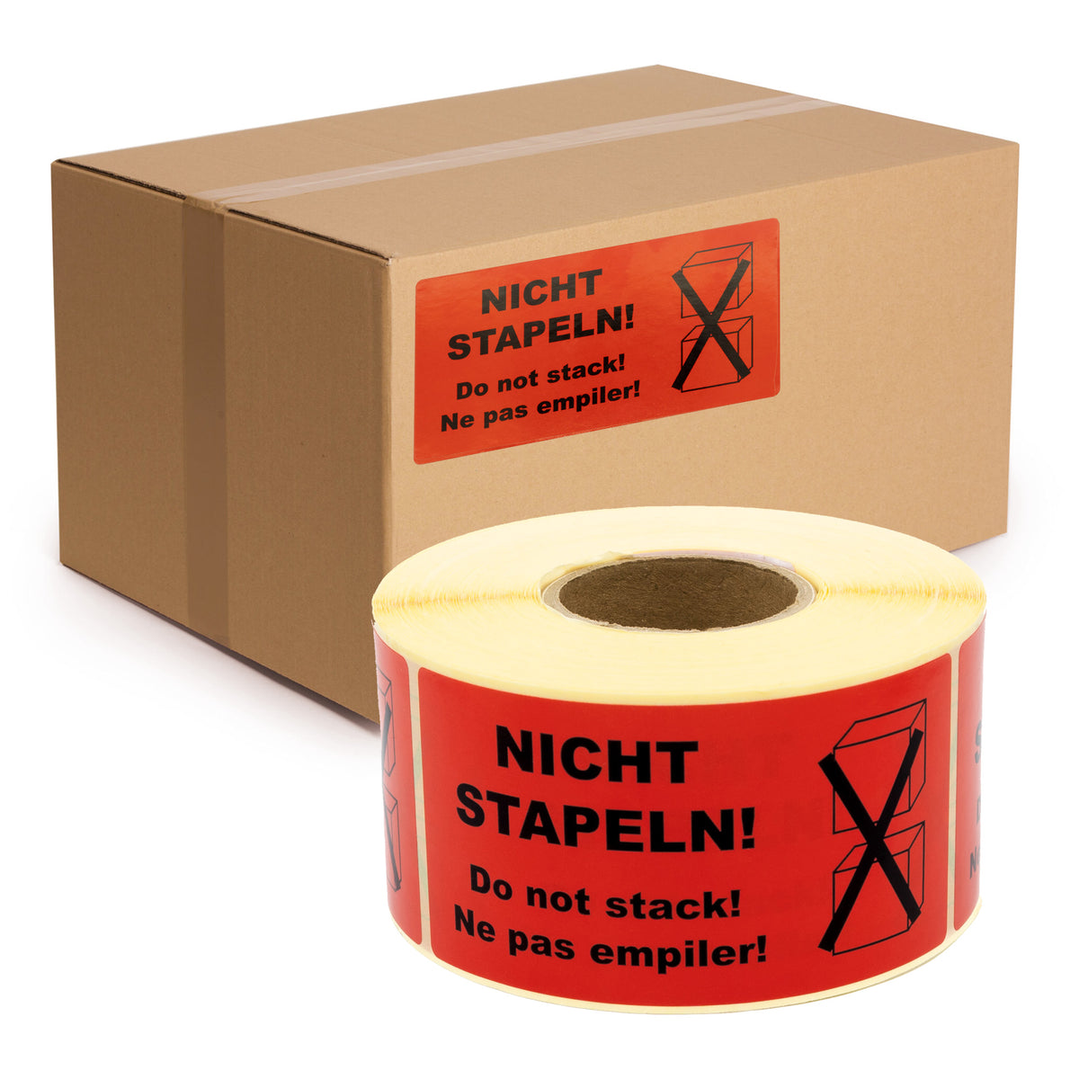 Warning Labels Do Not Warning Labels on Roll 100 x 50 mm NICHT STAPELN! Do not stack! Ne pas ...