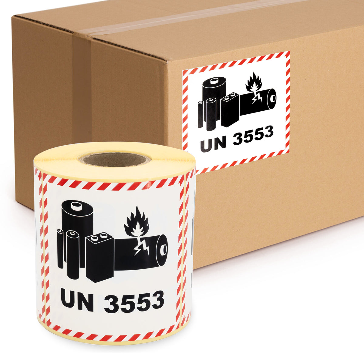 Warning labels UN3553 Lithium ion batteries packed with equipment 100x100 500 pcs