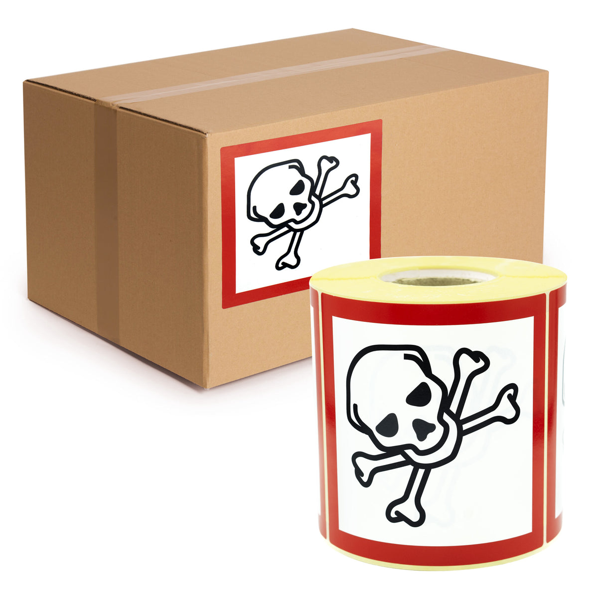 Warning labels GHS Symbol 06 Attention Toxic 100x100mm 500 per roll