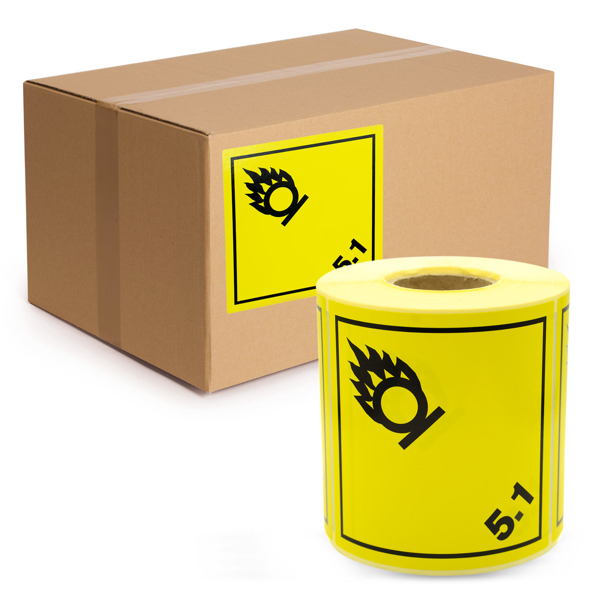 Etykiety ostrzegawcze Klasa 5.1 Substancje zapalające (utleniające) - Naklejki transportowe - 100x100 500 na rolkę