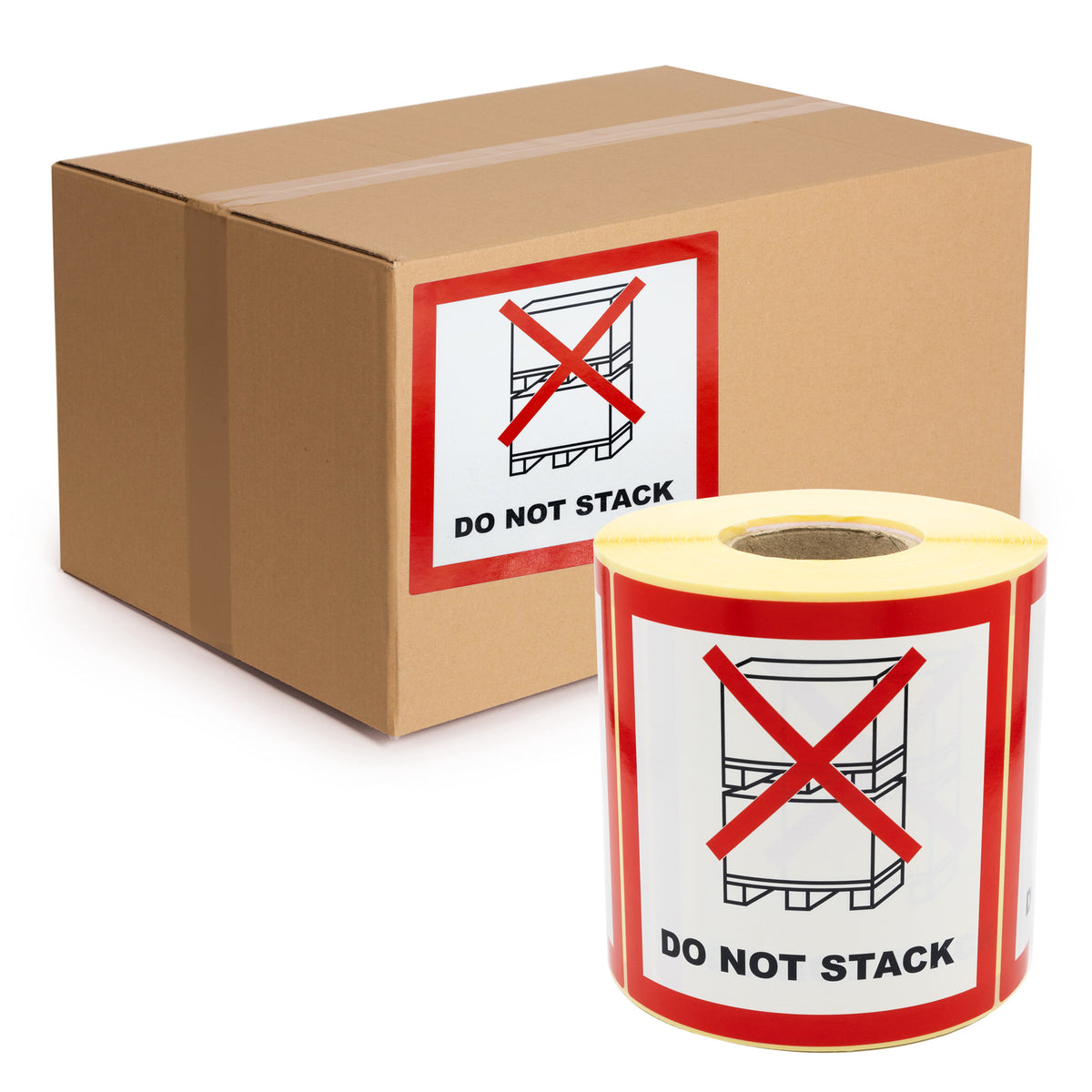 Warnetiketten auf Rolle, 100 x 100 mm – 500 Stück – NICHT STAPELN 100x100 500 Stück