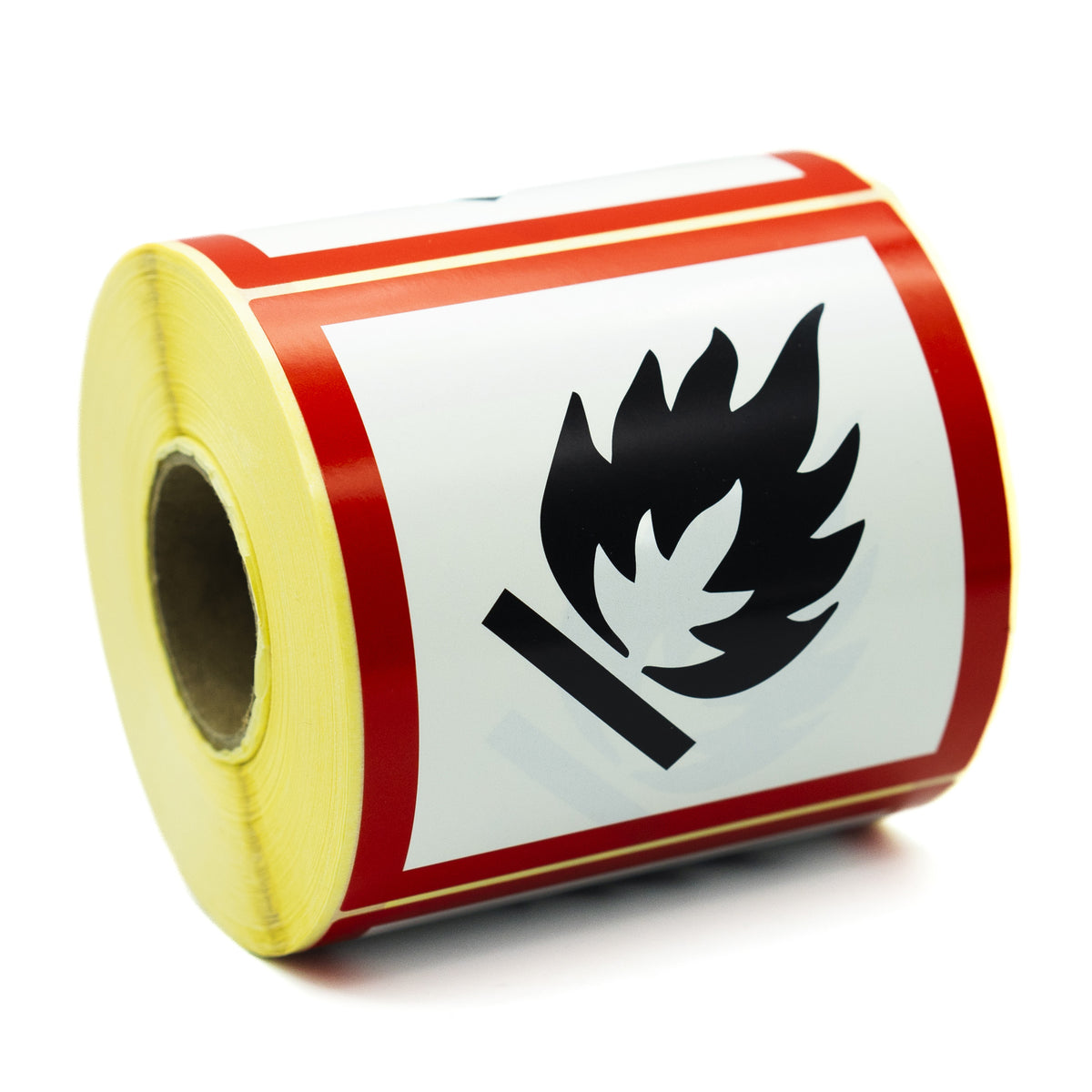 Fire Regulation Rug Label Warning labels GHS Symbol 02 Fire Hazardous 100x100mm 500 per roll - MD ...