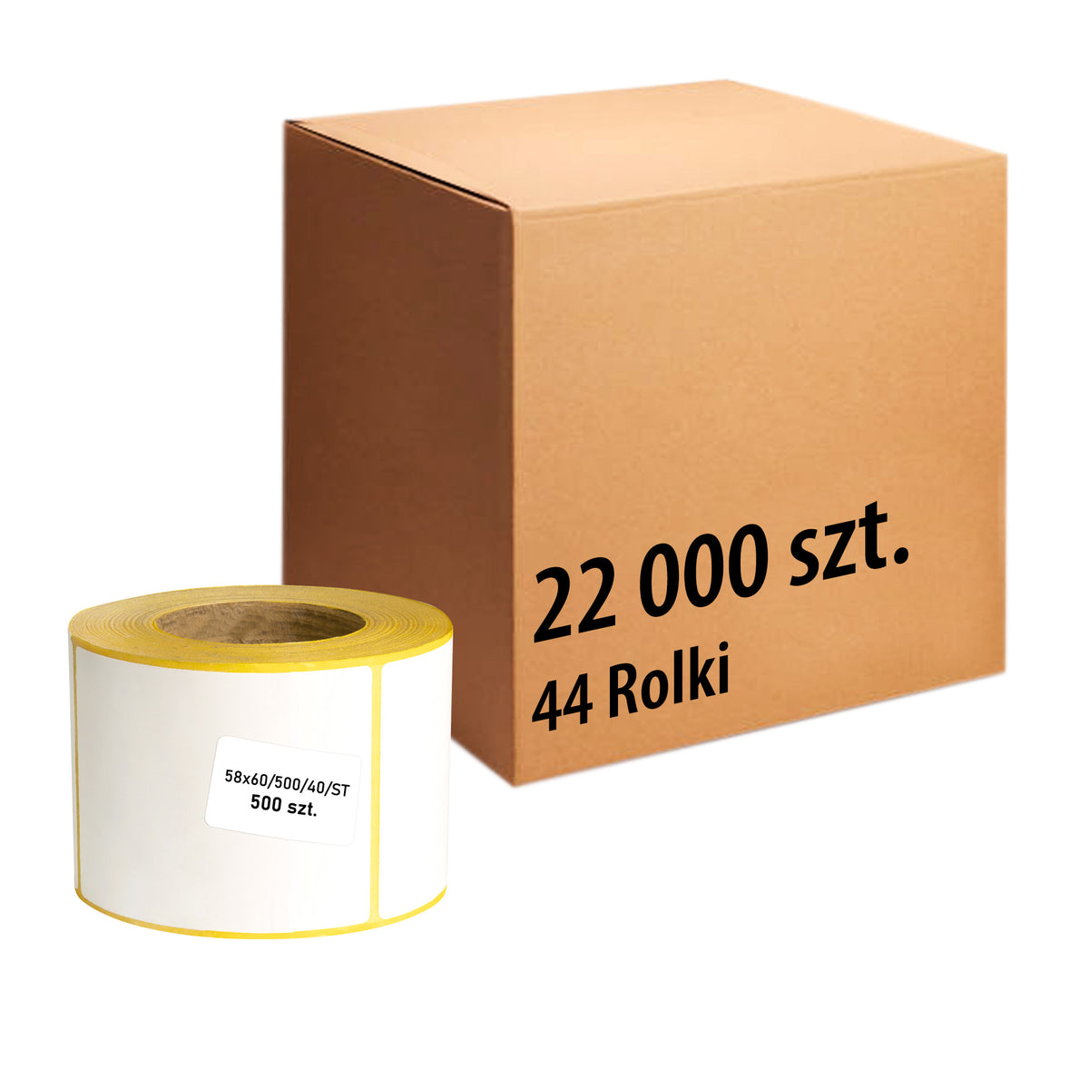 Etiquettes thermiques 58x60mm 500' 44 rouleaux- 22000 pcs d'étiquettes