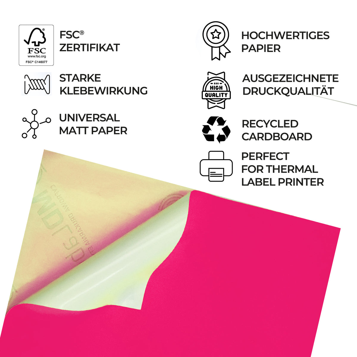 Self-adhesive paper A4 fluo neon 50 sheets pink