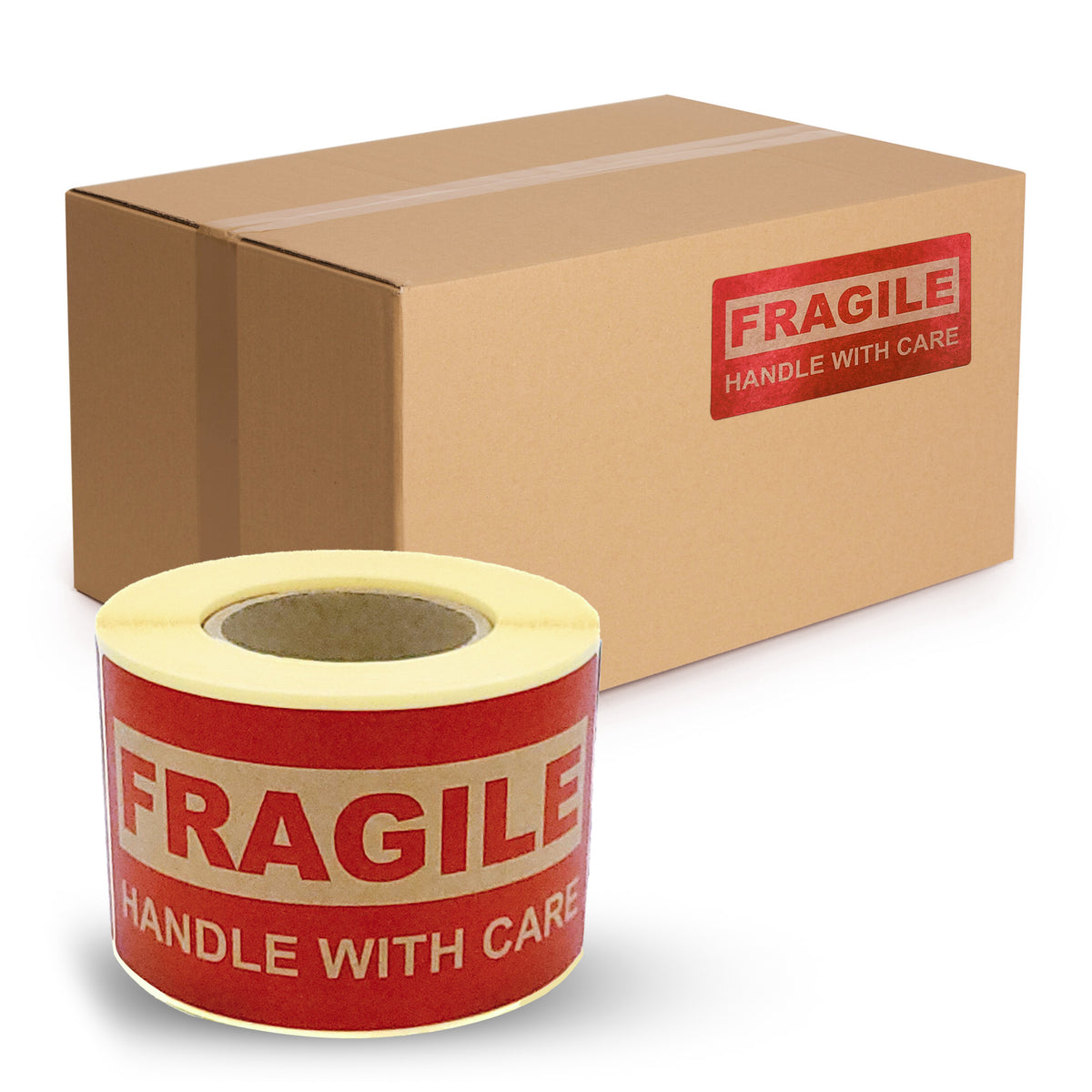 Warning Labels on Roll 100 x 50 mm- KRAFT Fragile Handle with Care 200 pcs