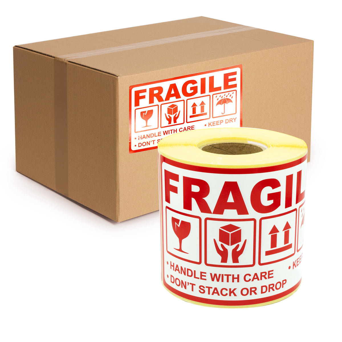 Warning Labels on Roll 90x150 mm 300 pcs FRAGILE- handle with care- keep dry- don’t stack or drop- this way up