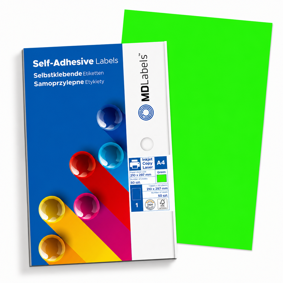 Self-adhesive paper A4 fluo neon 50 sheets green