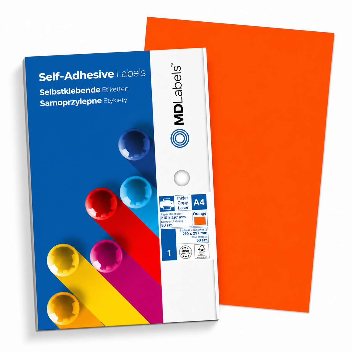 Self-adhesive paper A4 fluo neon 50 sheets orange