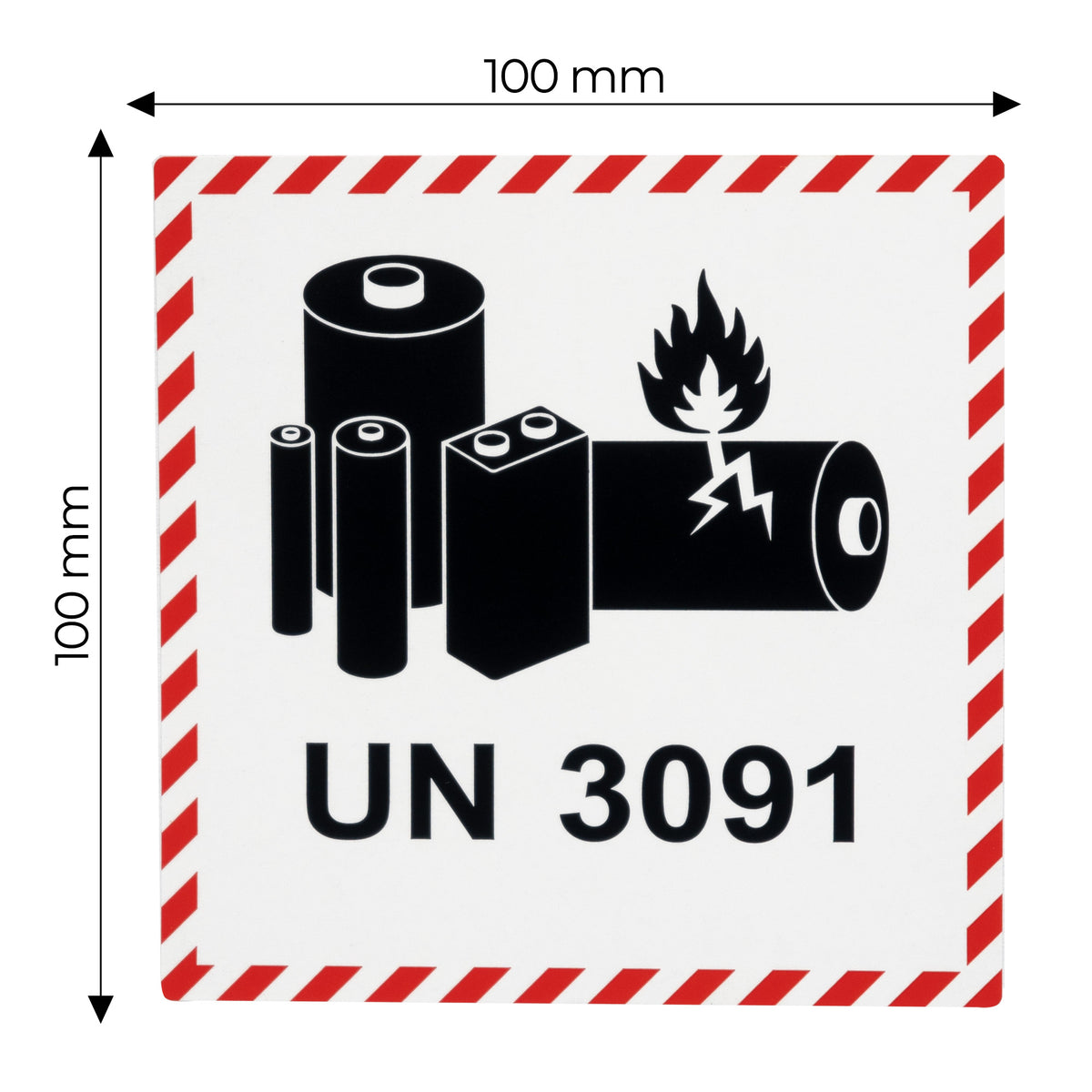 Étiquettes d'avertissement piles au lithium métal UN3091 100x100 500 pcs