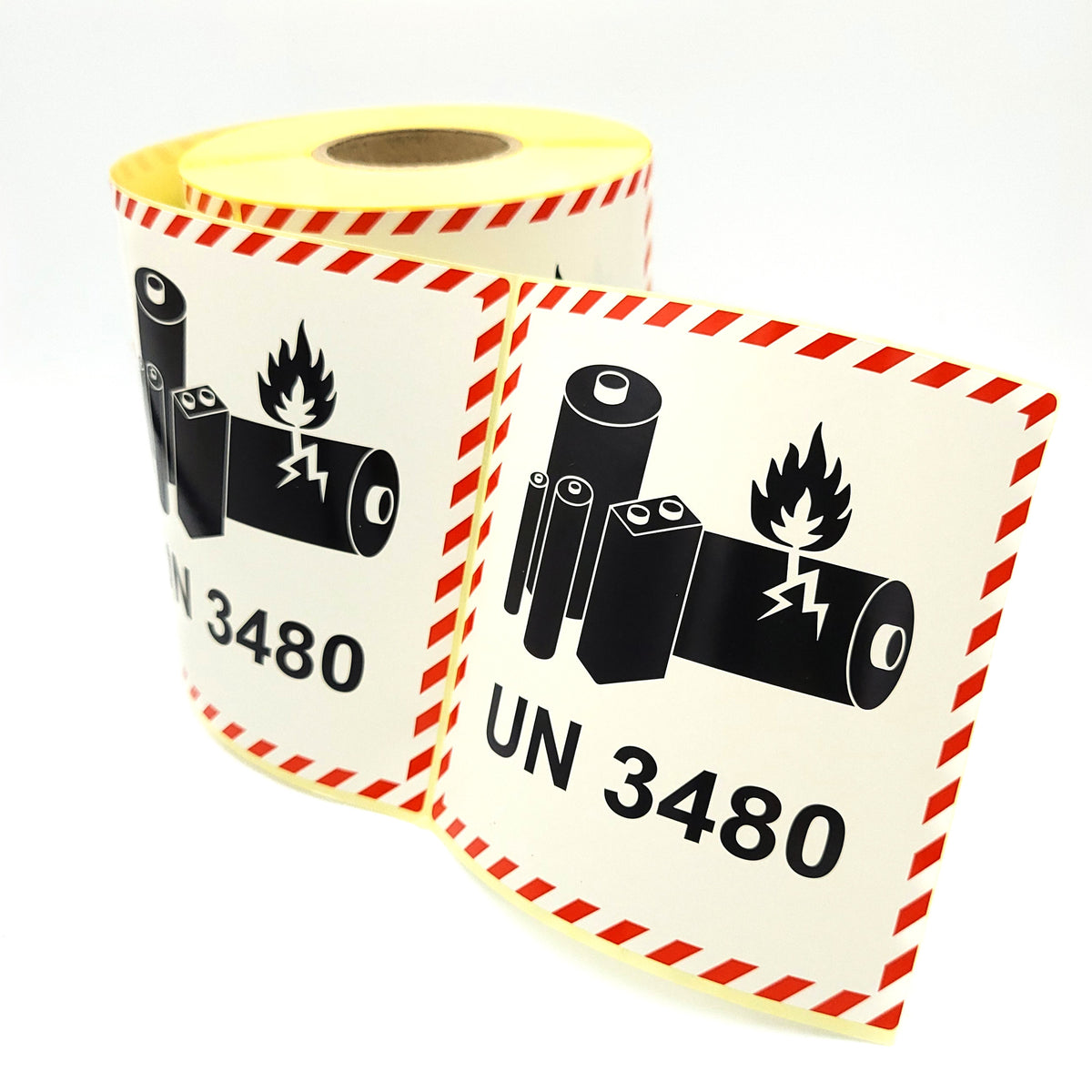 Etykiety ostrzegawcze UN 3480– baterie litowo-jonowe 100x100 500 szt.