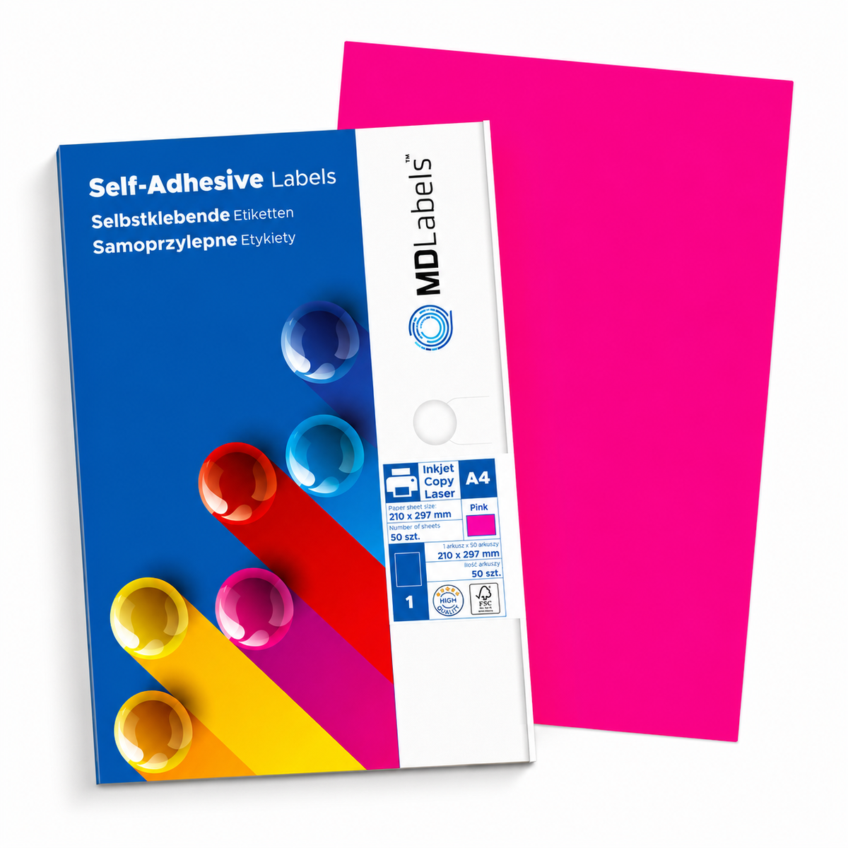 Self-adhesive paper A4 fluo neon 50 sheets pink