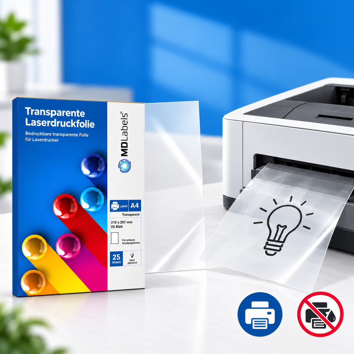 Transparent A4 Adhesive Labels – 25 Sheets, Glossy PET Film for Laser Printers