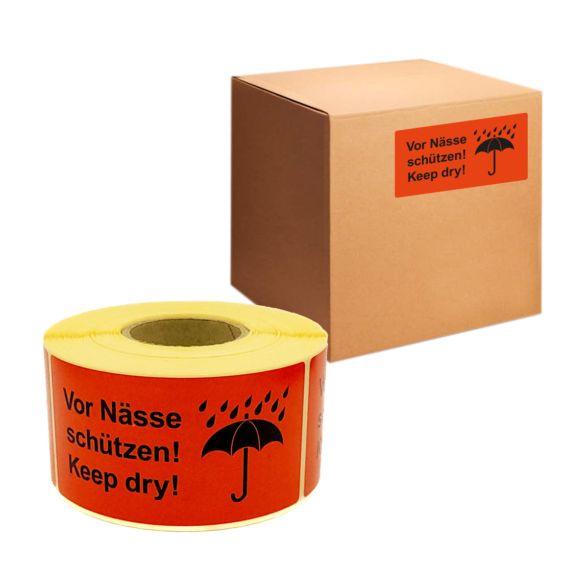 Warning Labels on Roll 100 x 50 mm Vor Nässe schützen! Keep dry!  500 pcs