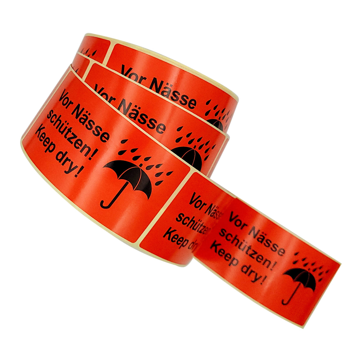 Étiquettes d'avertissement en rouleau 100 x 50 mm Vor Nässe schützen ! Garder au sec !  500 pièces