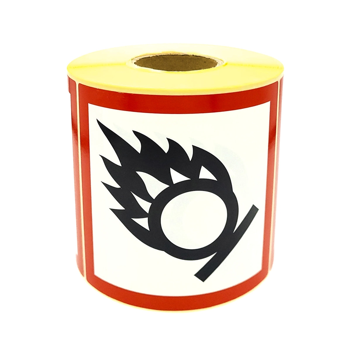 Warning labels GHS Symbol 03 Risk of Inflammation 100x100mm 500 per roll