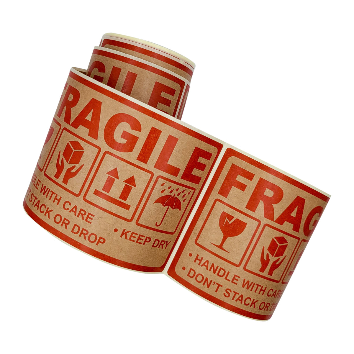 Warning Labels on Roll 90x150 mm KRAFT- FRAGILE- handle with care- keep dry- don’t stack or drop- this way up 100 pcs