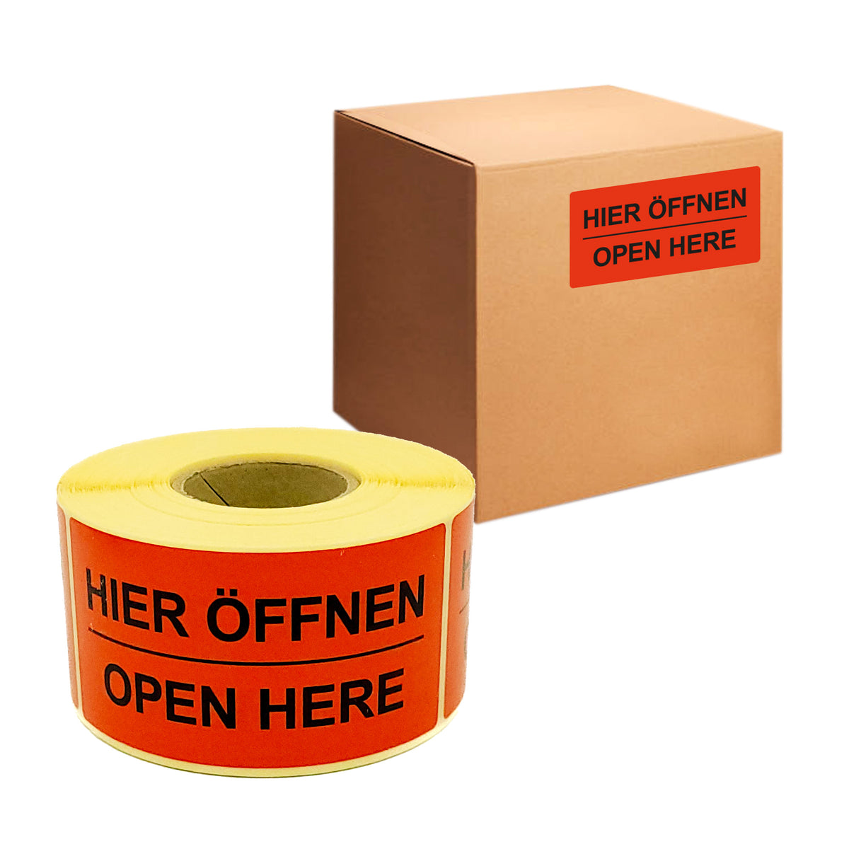 Warning Labels on Roll 100 x 50 mm- Hier öffnen - Open here 500 pcs
