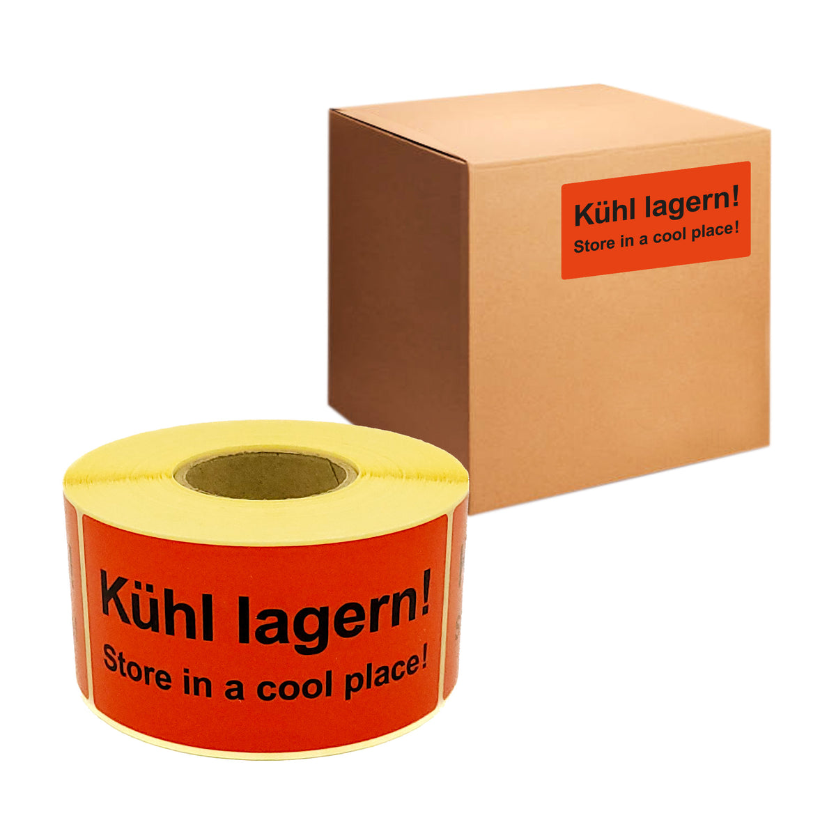 Etykiety ostrzegawcze na rolce 100 x 50 mm- Kühl lagern! Store in a cool place! 500 szt.