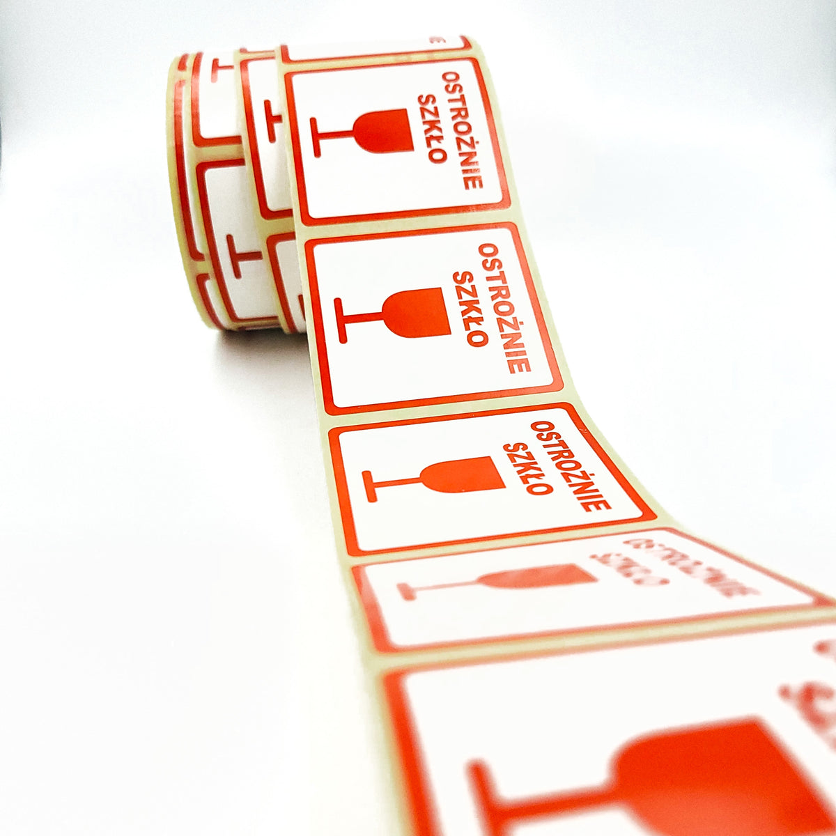 Self-adhesive warning labels - CAUTION GLASS - 50x50mm 50 per roll