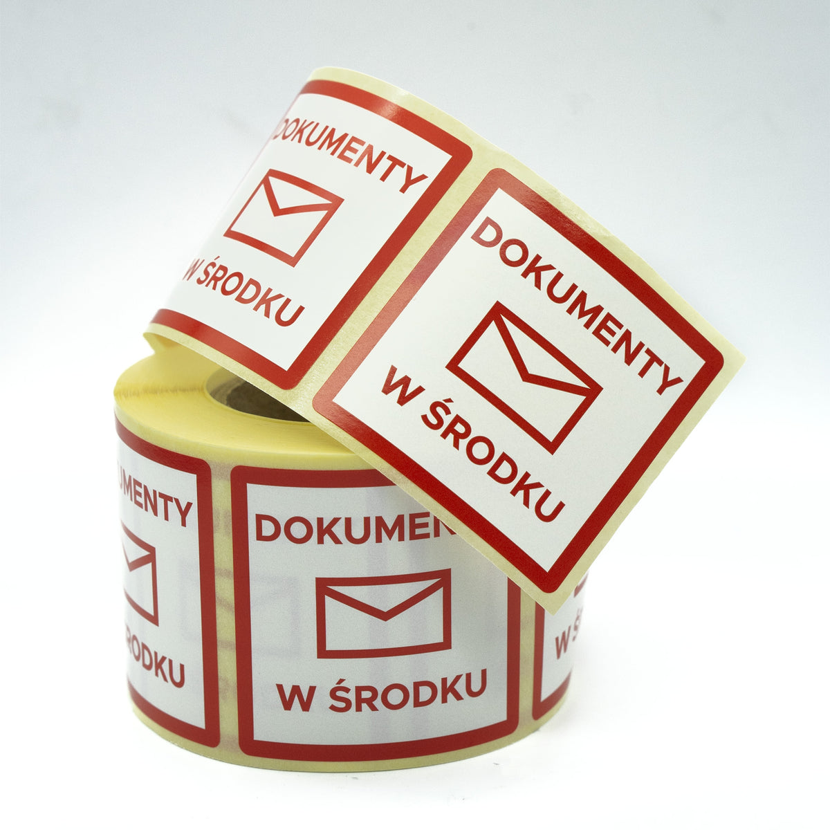 Self-adhesive warning labels - caution documents 50x50mm 500 per roll