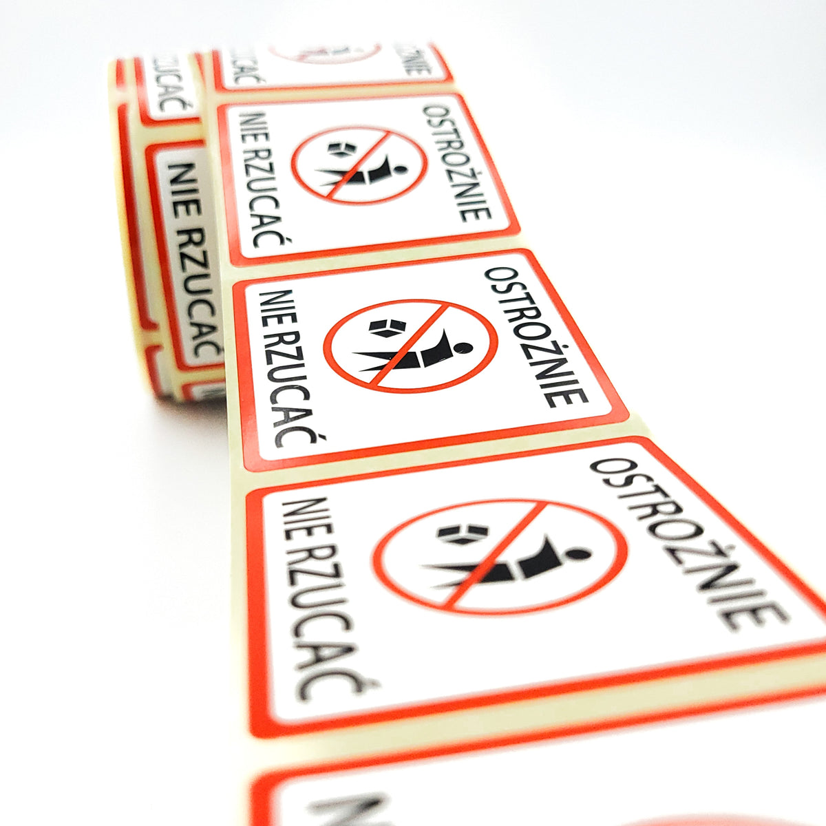 Self-adhesive warning labels - CAUTION! Do not throw! - 50x50mm 500 per roll