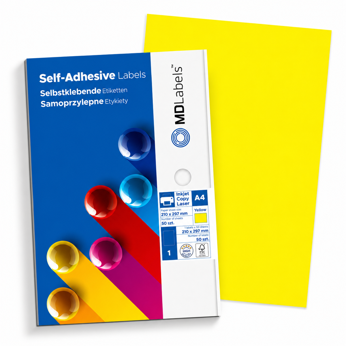 Self-adhesive paper A4 fluo neon 50 sheets yellow