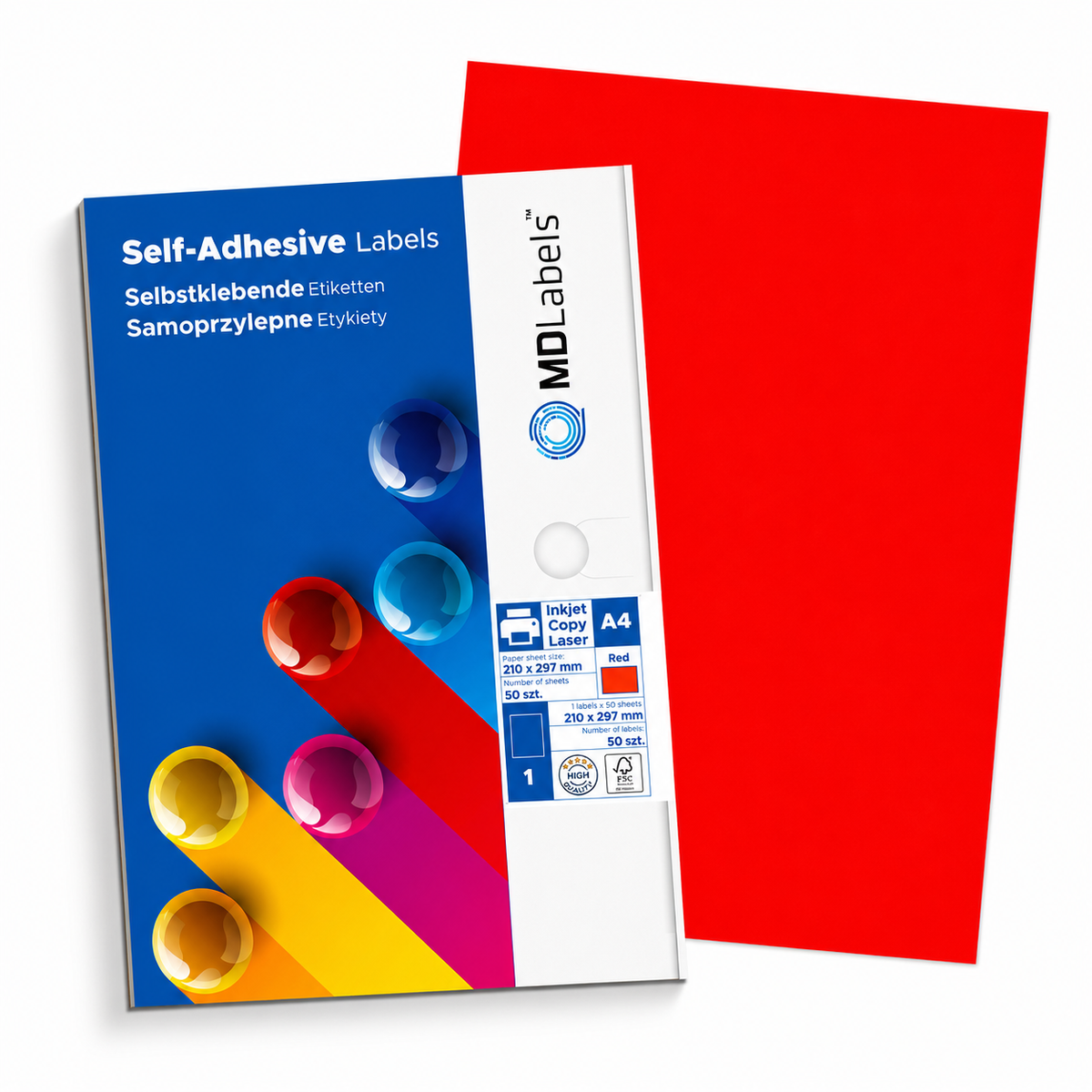 Self-adhesive paper A4 fluo neon 50 sheets red
