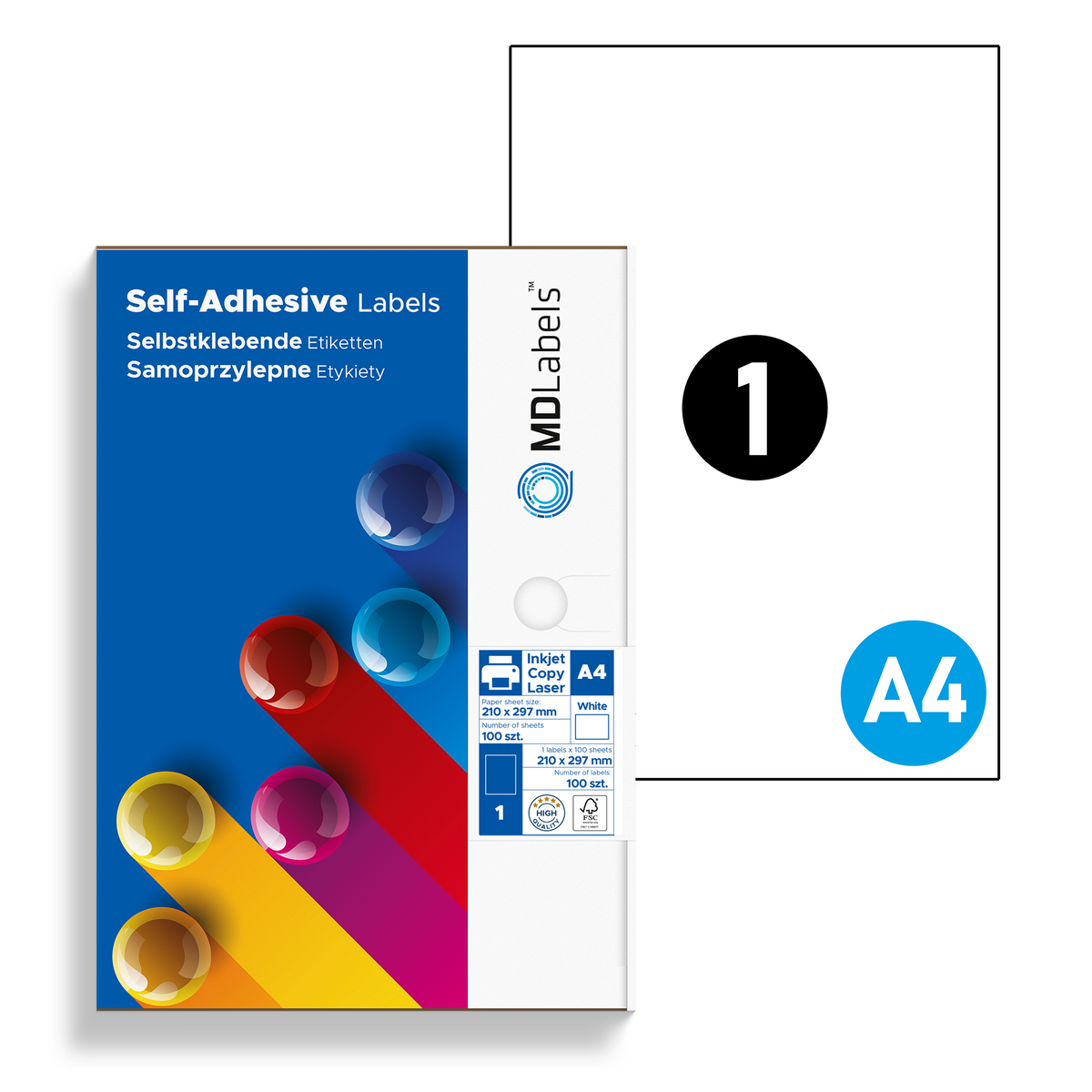 Self-adhesive labels on A4 sheets 210x297mm 100 sheets
