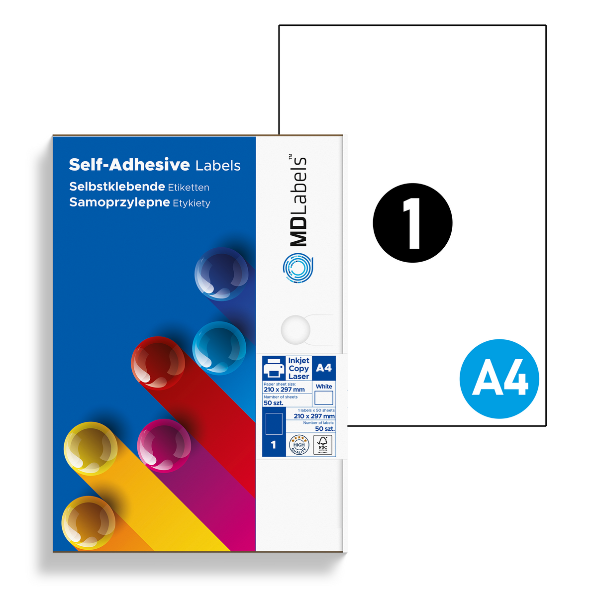 Self-adhesive labels on A4 sheets 210x297mm 50 sheets
