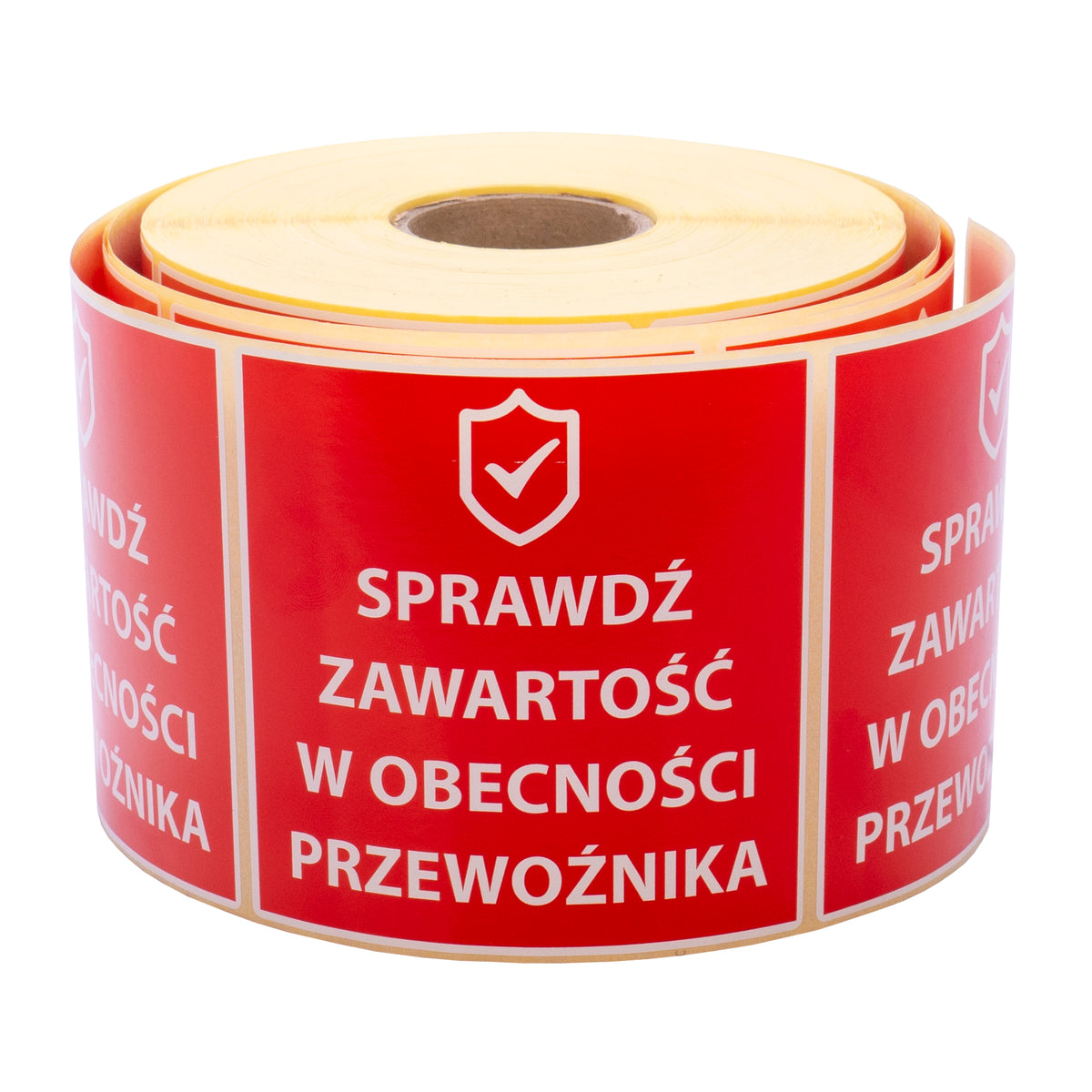 Self-adhesive warning labels- Check contents- 98x98mm 1000 per roll