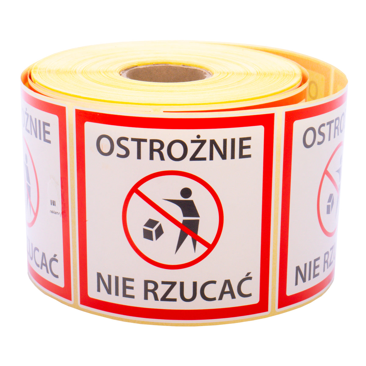 Self-adhesive warning labels - CAUTION! Do not throw! - 98x98mm 1000 per roll