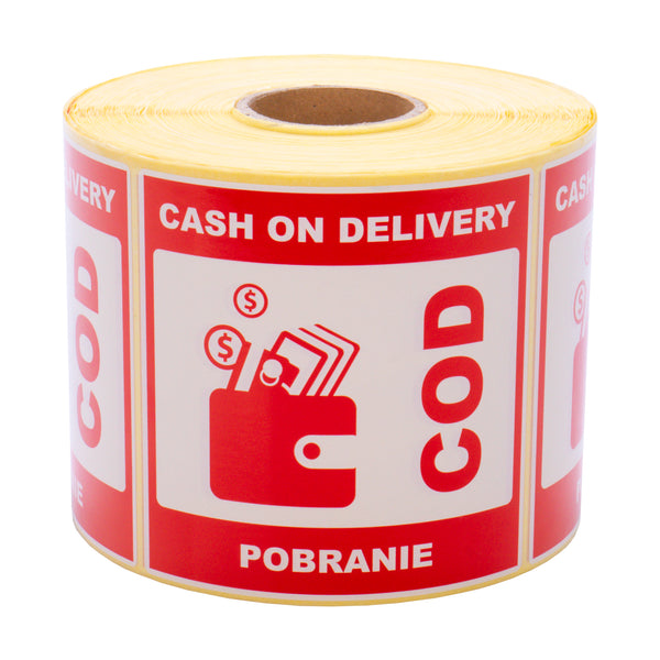 Self-adhesive warning labels - Cash on delivery - COD - 98x98mm 1000 p ...