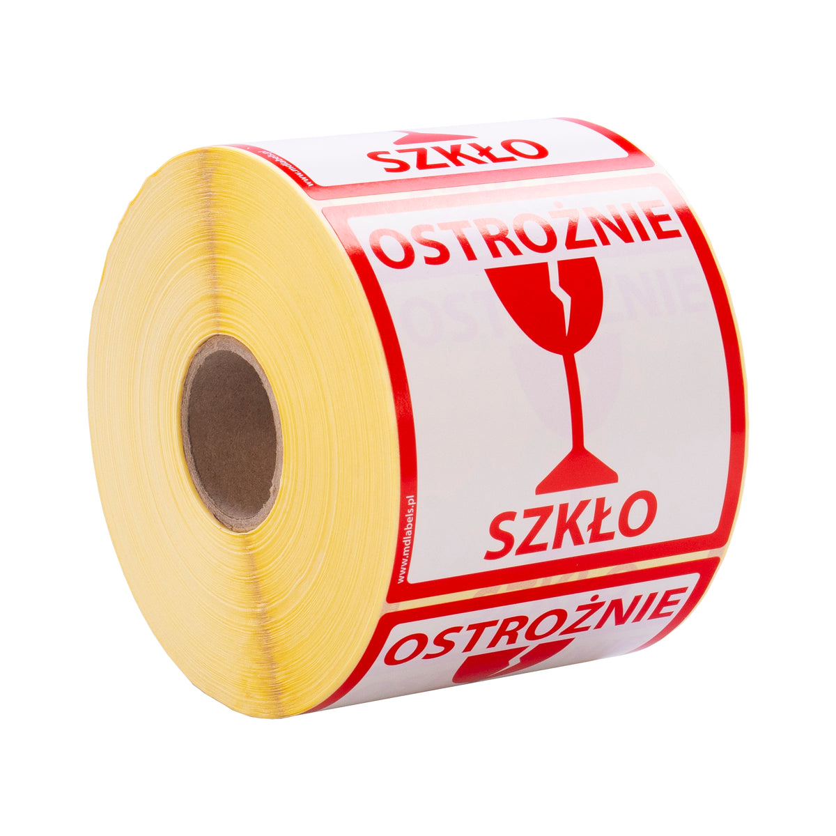 Self-adhesive warning labels - CAUTION GLASS - 98x98mm 1000 per roll