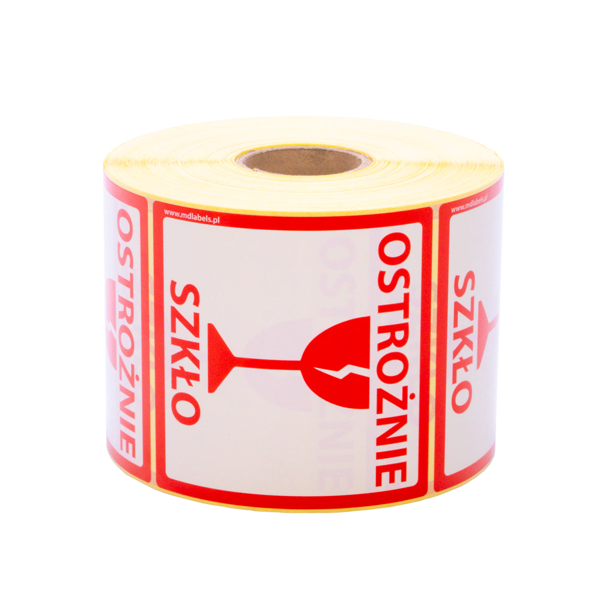 Self-adhesive warning labels - CAUTION GLASS - 98x98mm 1000 per roll
