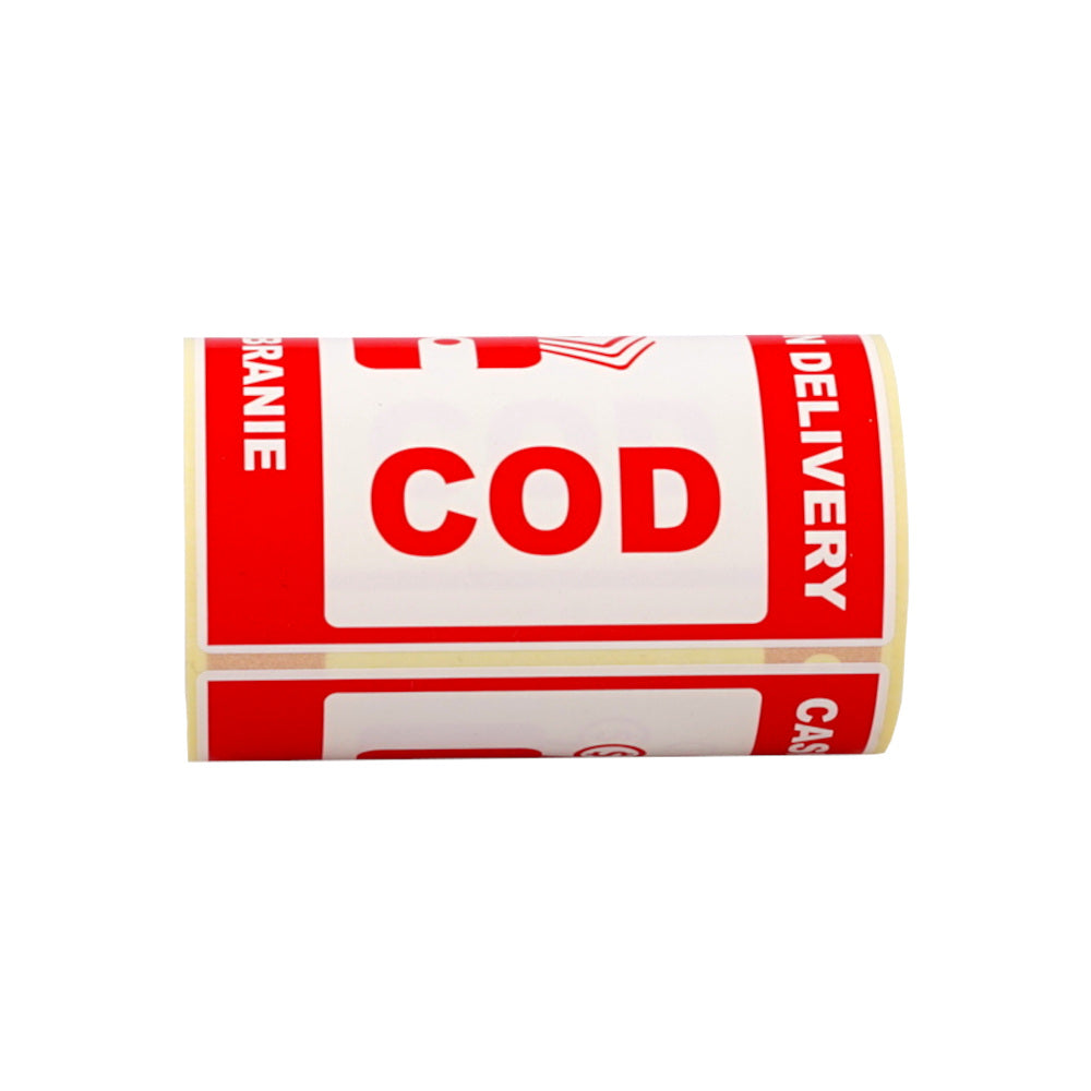 Self-adhesive warning labels - Cash on delivery - COD - 98x98mm 100 per roll