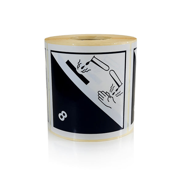 Warning Labels Class 8 Corrosive Label 100x100 500 per roll - MD Labels