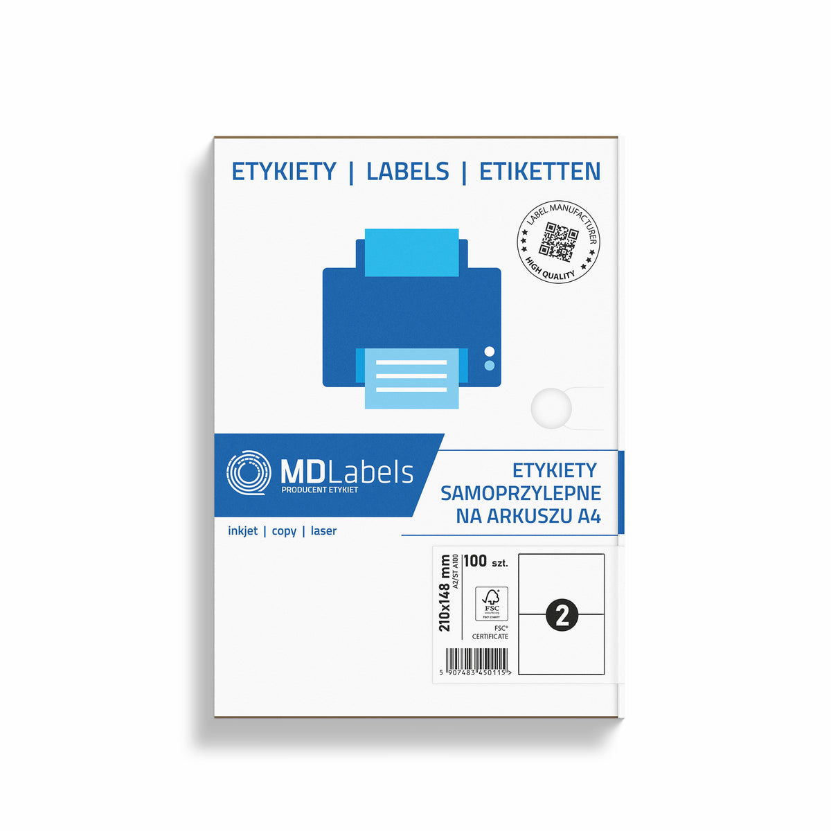 Self-adhesive labels on A4 sheets 210x148mm 100 sheets
