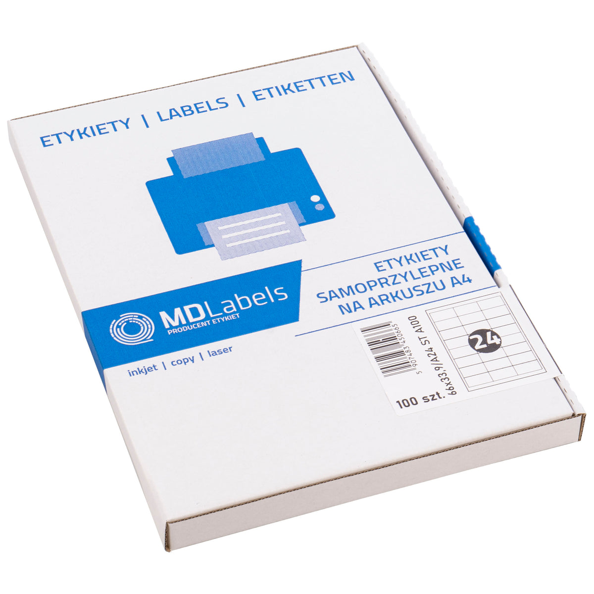 Self-adhesive labels on A4 sheets 66x33,9mm 100 sheets